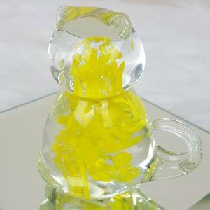 Vintage Handblown Glass Yellow Cat Paperweight